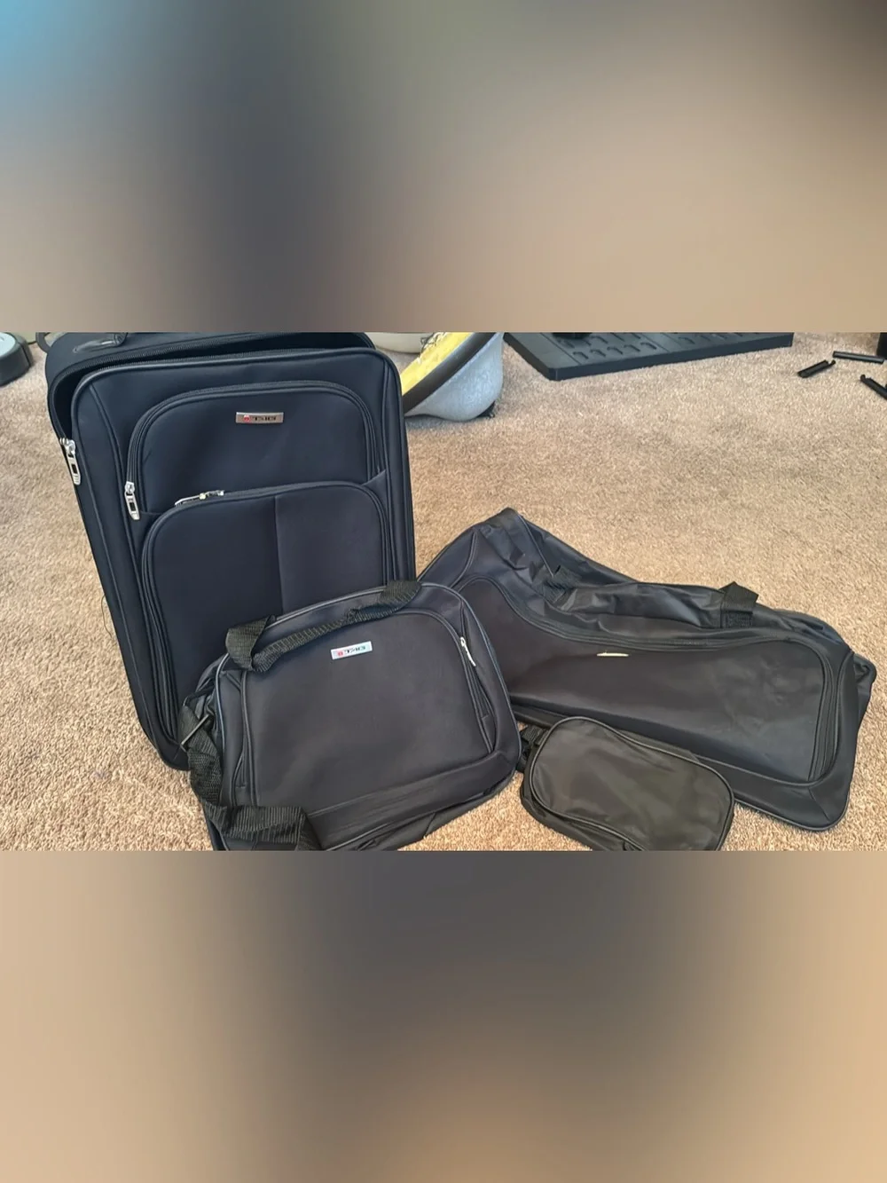 Men's Black Travel set NEW rolling suitcase and duffel, tote snd toiletry bags